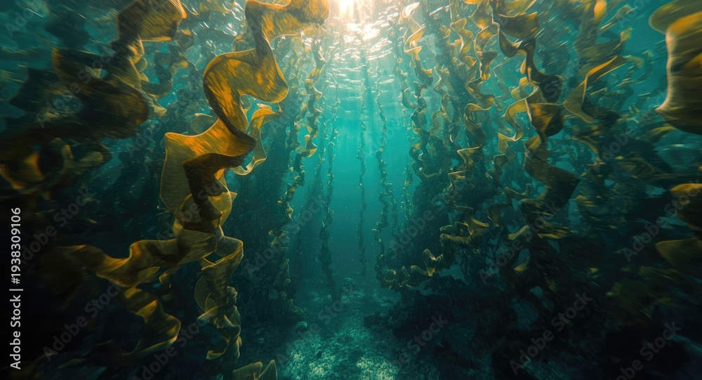 Naklejka premium Natural kelp underwater setting with copy space for graphic design