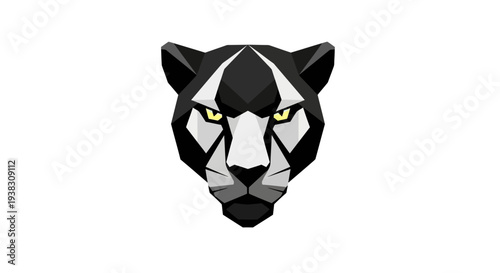 Geometric Low Poly Black Panther Head Illustration.