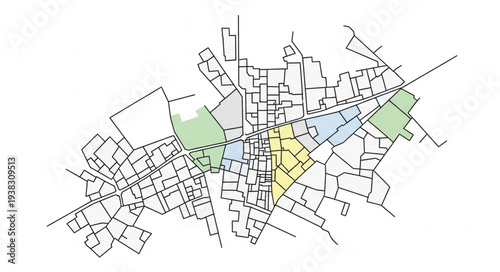 Urban Planning Map with Colored Zones.