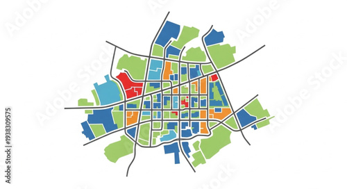 Urban Planning Map with Colored Zones.