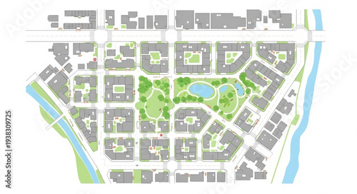 Urban Planning Map with Green Space.