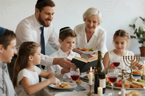 new Passover Family gathering around dining table