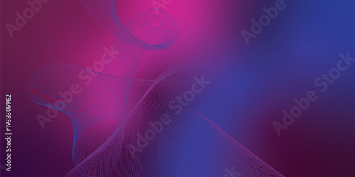 Curved navy blue and magenta radiant streaks moving across a deep shadowy space with scattered sparkling micro particles, modern futuristic tech background, vector illustration