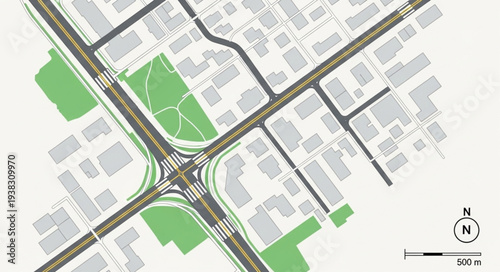 Urban Planning Map with Green Spaces.