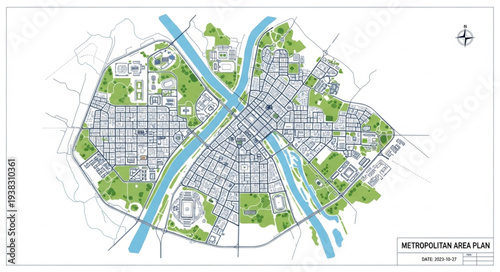 Urban Planning Map with Green Spaces.