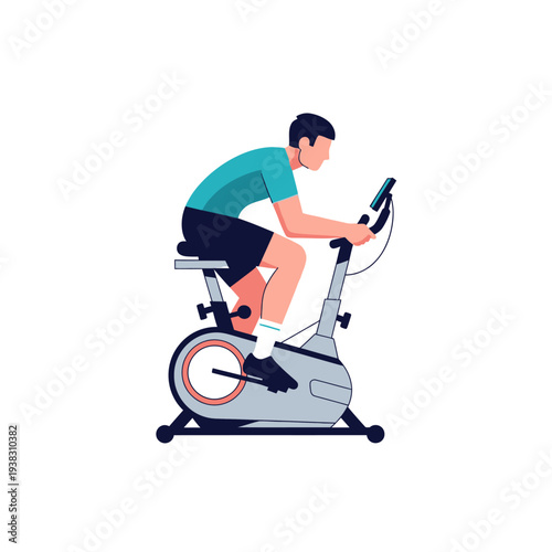 Man cycling on stationary bike, fitness workout, healthy lifestyle