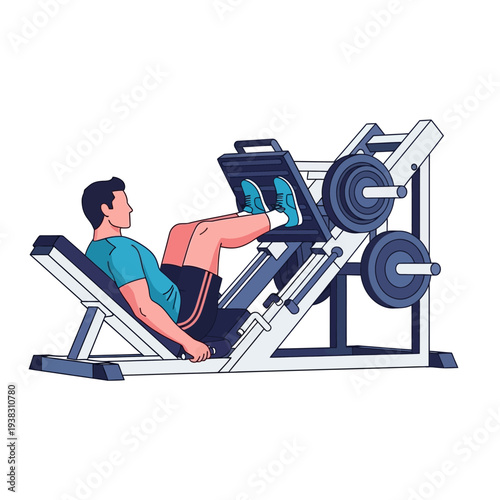 Man doing leg press exercise on a weight machine in a gym, fitness workout