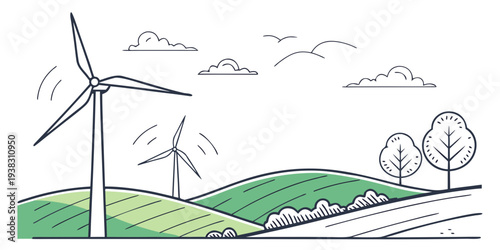 Countryside Wind Farm Minimal Vector Landscape