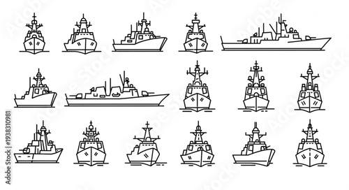 Various Naval Ships and Boats Illustration.