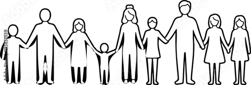 Diverse family figures holding hands, representing unity, support, and a strong collective bond