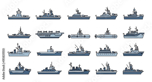 Various Naval Ships and Boats.