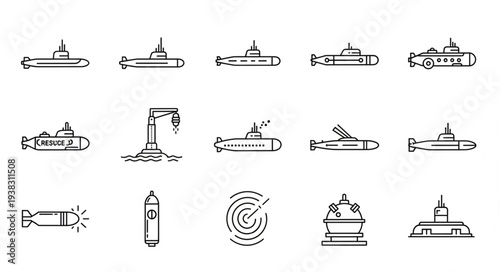 Various Submarine Icons in Collection.