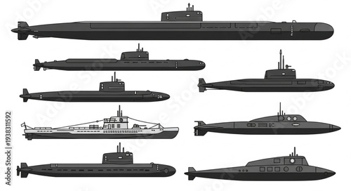 Various Submarines Silhouette Collection.
