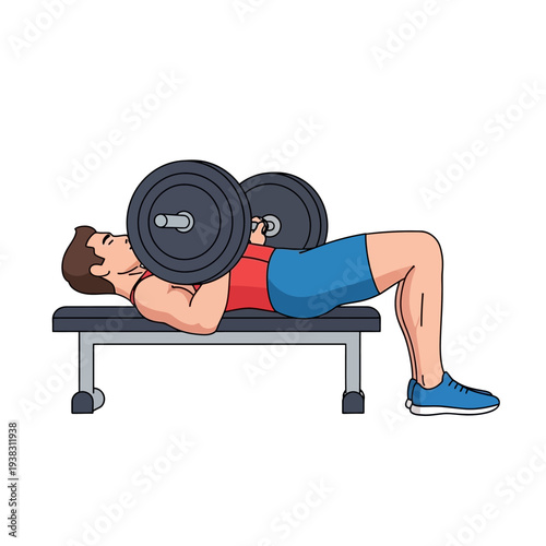Man Lying Down Exercising with Barbell on Bench Press