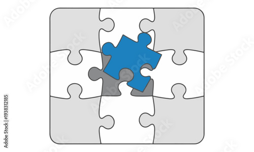 Single Blue Jigsaw Puzzle Piece Fitting into White Grid
