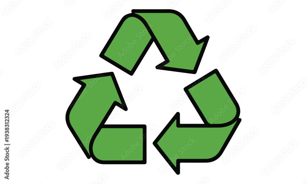 Fototapeta premium Green Recycling Symbol With Three Arrows on White Background
