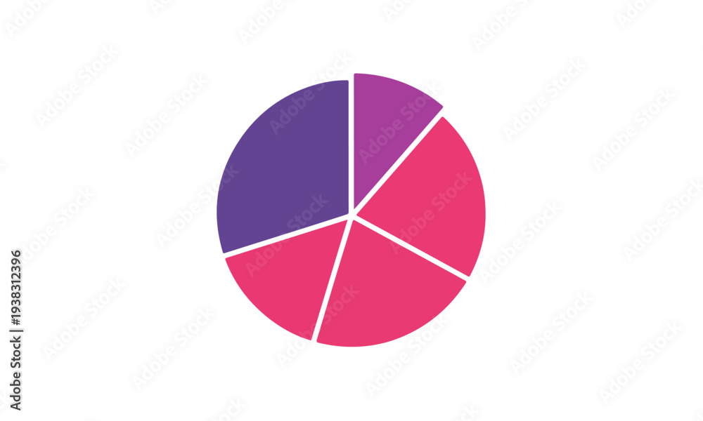 Fototapeta premium Minimalist Five Segment Pie Chart Infographic in Purple and Pink