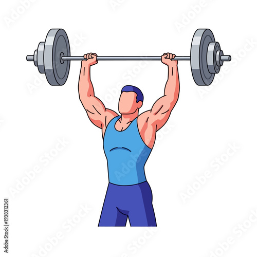 Muscular man lifting heavy barbell overhead, fitness and strength training