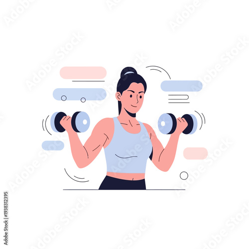 Woman lifting dumbbells, fitness, exercise, healthy lifestyle, workout graphic