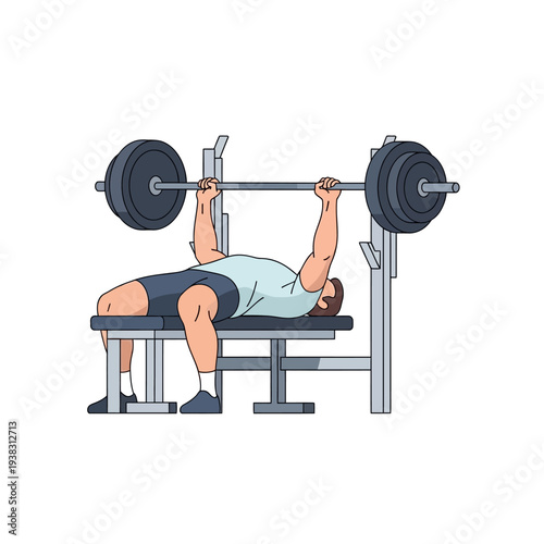 Man Doing Bench Press Exercise with Barbell in Gym
