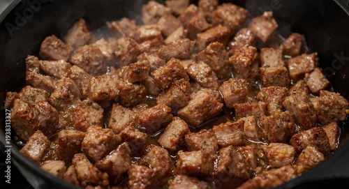 Wallpaper Mural British brisket beef diced and frying in a heated cast iron skillet Torontodigital.ca