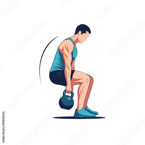 Man doing kettlebell deadlift exercise, fitness and weightlifting illustration