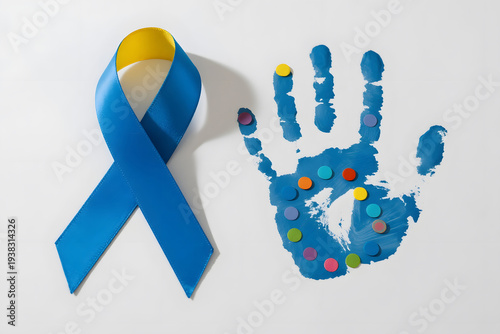 NEW World Down Syndrome Day Blue ribbon and handprint with colorful dots