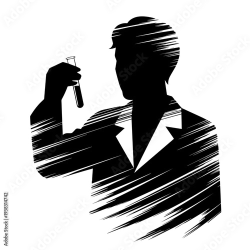 Scientist Analyzing Test Tube with Abstract Design for Educational Blogs, Scientific Research Websites, and Analytical Awareness Content