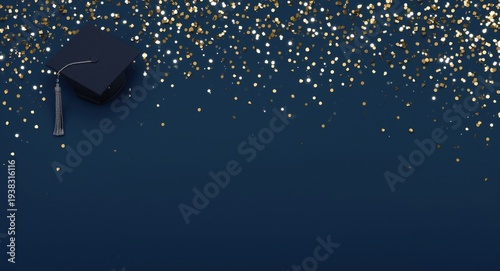 Wallpaper Mural Decorative navy blue background with gold confetti highlighting a graduation cap and diploma ready for personalized text Torontodigital.ca