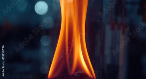 Close up view of flaming alcohol burner inside biohazard hood with blurred laboratory background for medical research concept