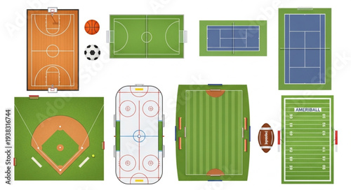 Collection of Various Sports Fields and Courts from Above.