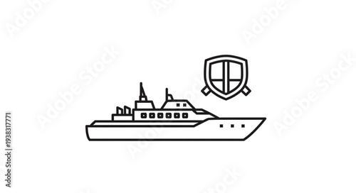 Warship with Shield and Swords Icon.
