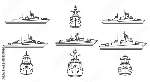 Warships Illustrated in Various Angles.
