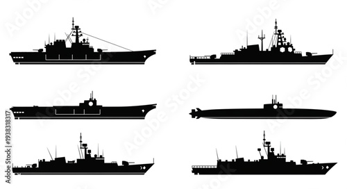 Warships Silhouettes Naval Vessels Fleet.