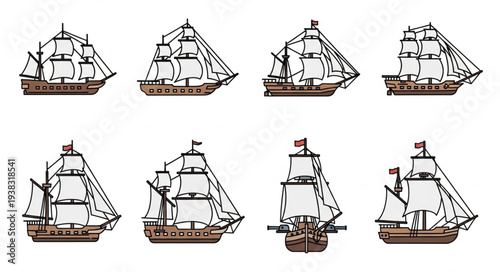 Vintage Sailing Ships Various Angles.