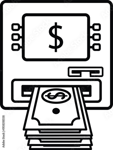 An illustration of an atm dispensing a stack of dollar bills