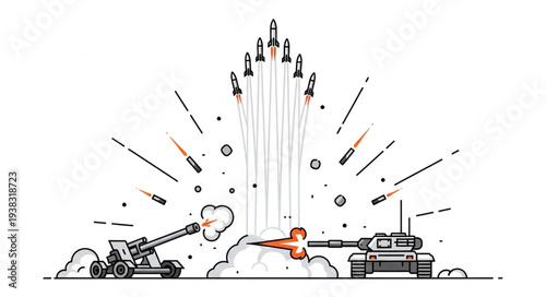 War Illustration with Tanks and Missiles.