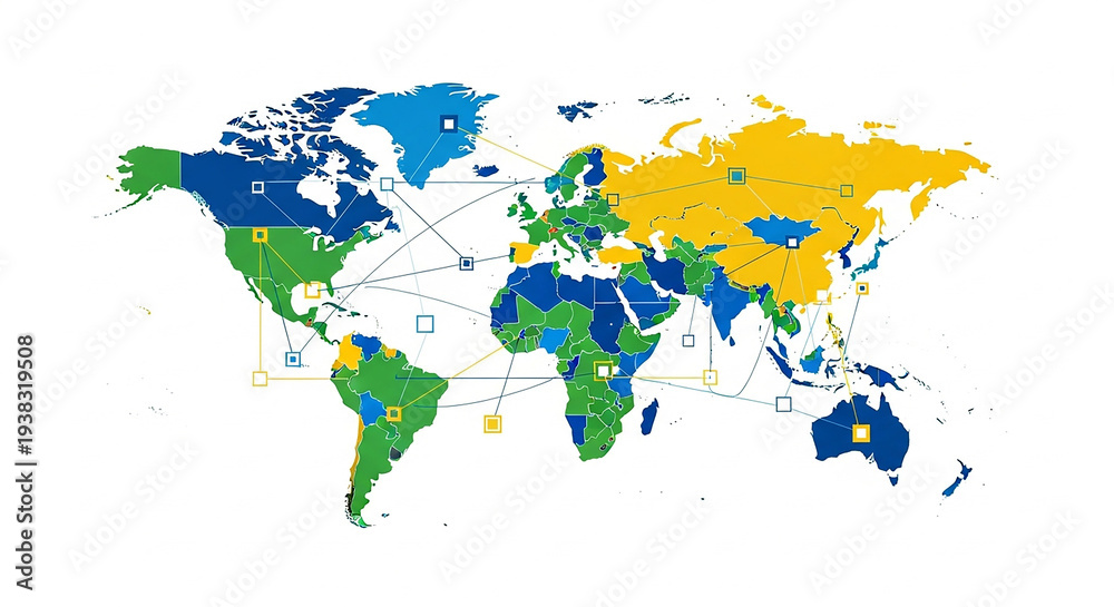 Fototapeta premium Global network world map showing international communication and data connection concept