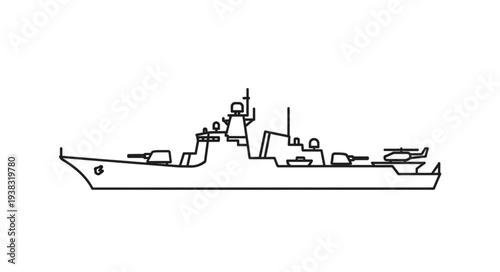 Warship Outline Side View Illustration.