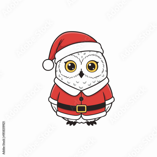 cute snowy owl dressed as santa claus