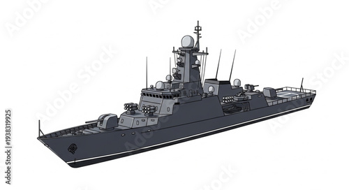Warship on White Background.