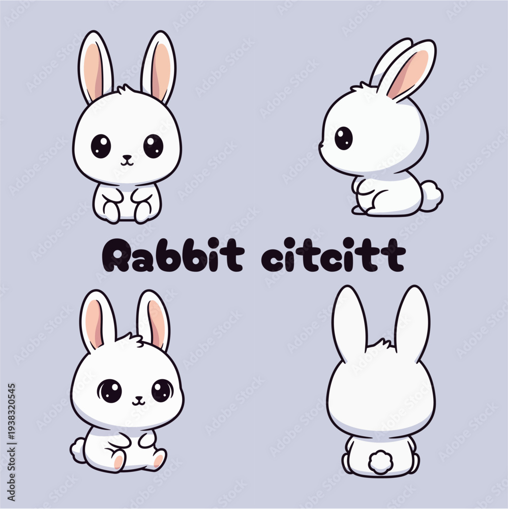 Fototapeta premium cute rabbit mascot four gray white images