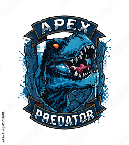 Blue shark head t-shirt design graphic emblem with open mouth and sharp teeth isolated on transparent background  apex predator T-shirt Design