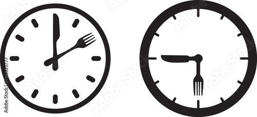 Dining Time Display: The symbolic representation of mealtime, displaying a clock with a fork and knife indicating the appropriate hours for eating.