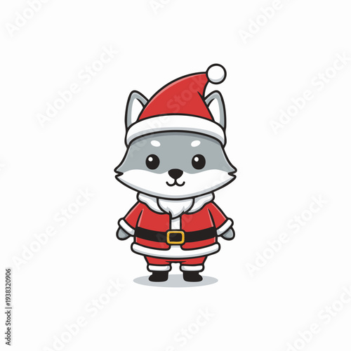kawaii wolf in christmas santa outfit