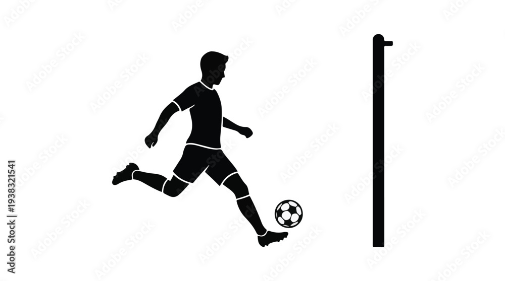 Fototapeta premium Minimalist silhouette of a soccer player kicking a football icon