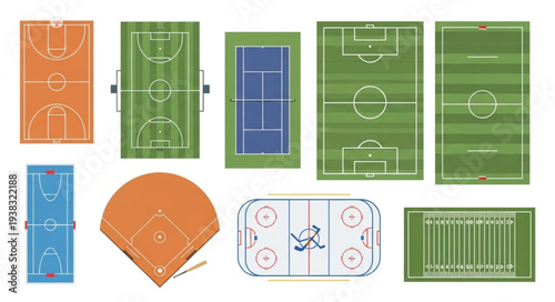 Collection of Various Sports Fields and Courts Top View.