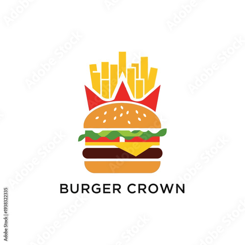 A stylized logo featuring a burger topped with a crown made of french fries, with the text "BURGER CROWN" below.