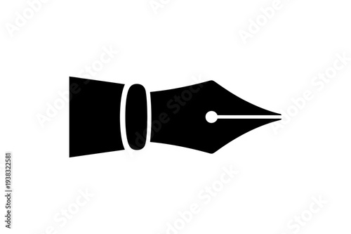 A minimalist vector graphic of a fountain pen nib in black and white