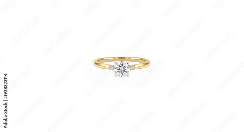 Naklejka premium Classic gold diamond ring design photographed on a minimalist white background